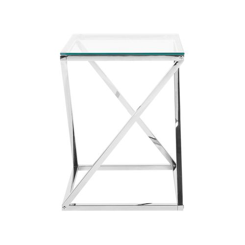 Table Appoint Argenté Avec Plateau En Verre Beverly