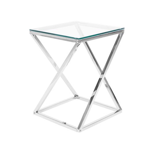 Table Appoint Argenté Avec Plateau En Verre Beverly