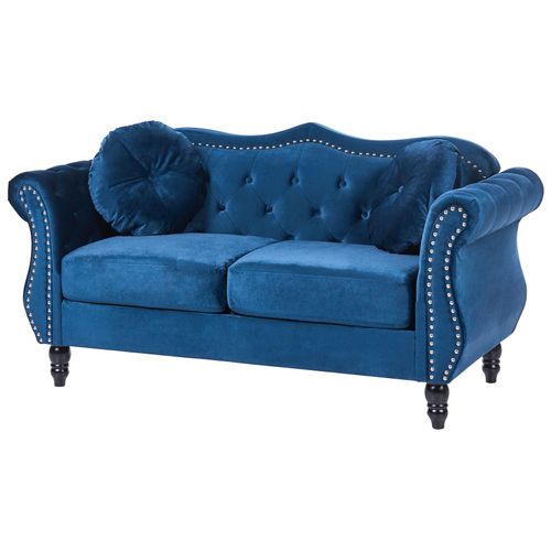 Canapé Chesterfield 2 Places En Velours Bleu Skien
