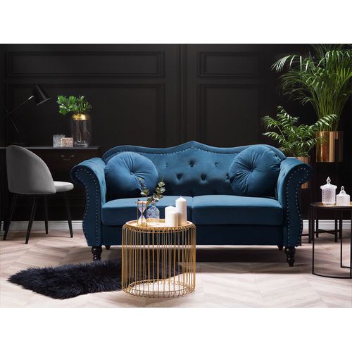 Canapé Chesterfield 2 Places En Velours Bleu Skien