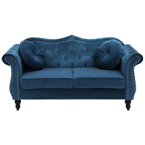 Canapé Chesterfield 2 Places En Velours Bleu Skien