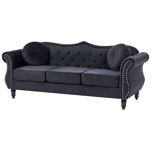 Canapé Chesterfield 3 Places En Velours Noir Skien