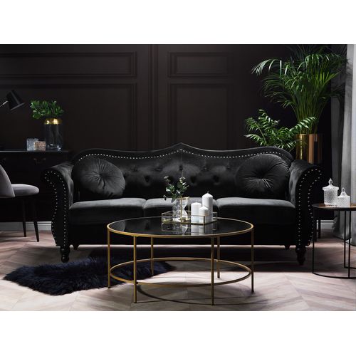 Canapé Chesterfield 3 Places En Velours Noir Skien