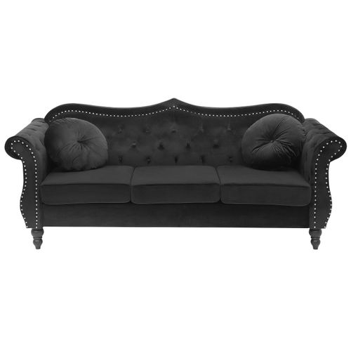 Canapé Chesterfield 3 Places En Velours Noir Skien