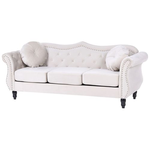 Canapé Chesterfield 3 Places En Velours Beige Skien
