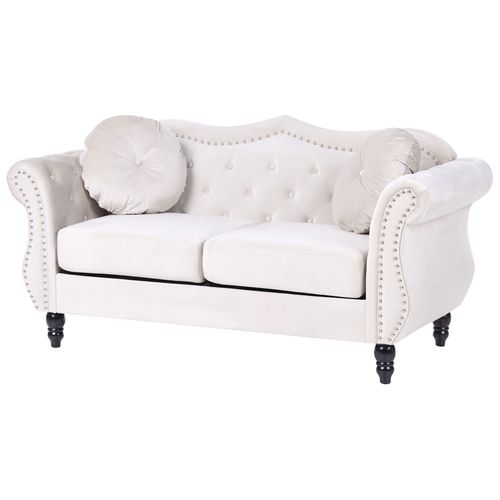 Canapé Chesterfield 2 Places En Velours Beige Skien
