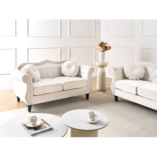 Canapé Chesterfield 2 Places En Velours Beige Skien