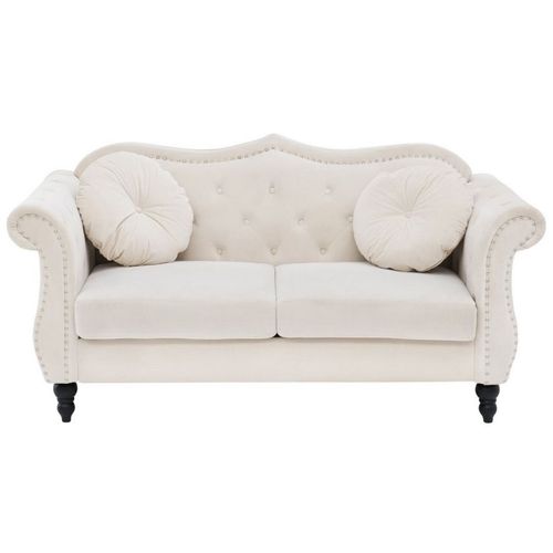 Canapé Chesterfield 2 Places En Velours Beige Skien