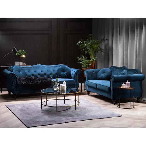 Ensemble De Canapés 2 + 3 Places En Velours Bleu Skien