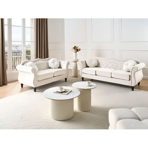 Ensemble De Canapés 2 + 3 Places En Velours Beige Skien