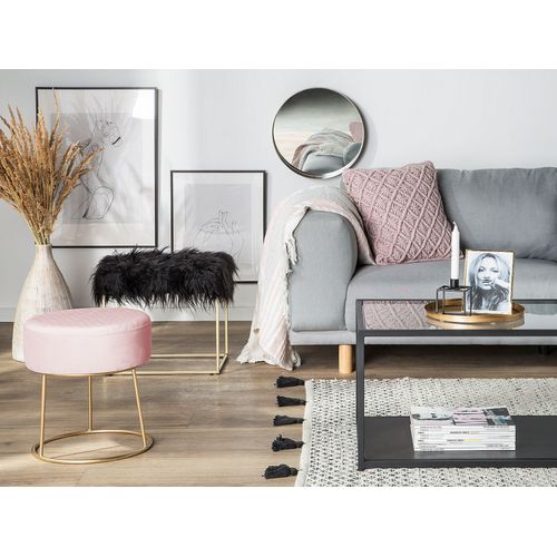 Petit Tabouret En Velours Rose Delco