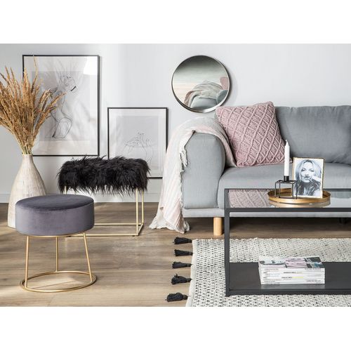 Petit Tabouret En Velours Gris Foncé Delco