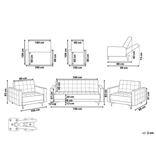 Ensemble De Salon 5 Places Aberdeen Velours Gris