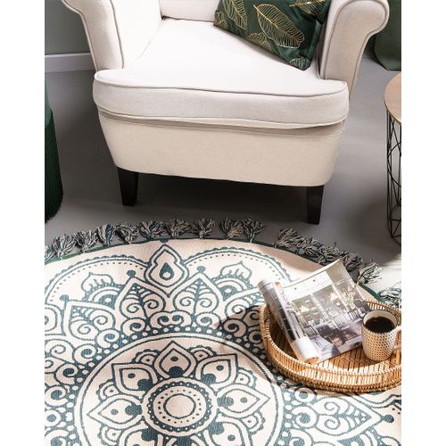 Tapis Rond Au Motif Mandala 120 Cm Crème Et Vert Irice