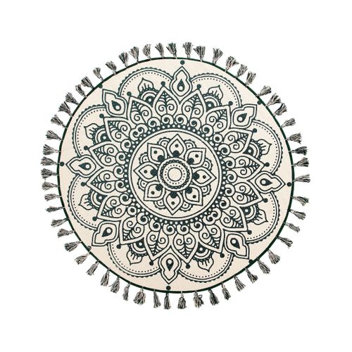Tapis Rond Au Motif Mandala 120 Cm Crème Et Vert Irice
