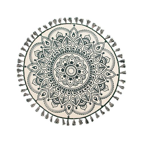 Tapis Rond Au Motif Mandala 120 Cm Crème Et Vert Irice