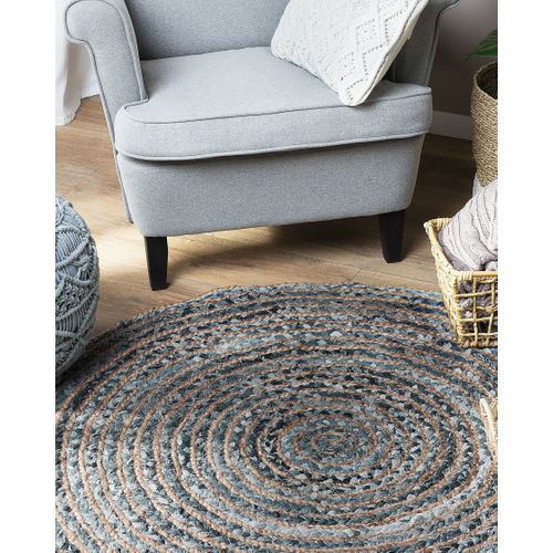 Tapis Rond 120 Cm Bleu Et Beige Maslak