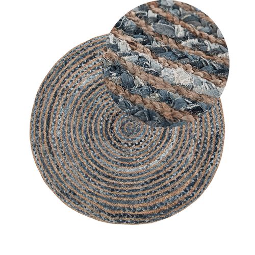 Tapis Rond 120 Cm Bleu Et Beige Maslak