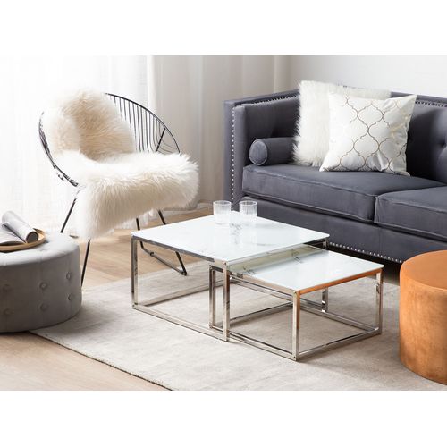 Lot De 2 Tables Basses Imitation Marbre Blanc Brea