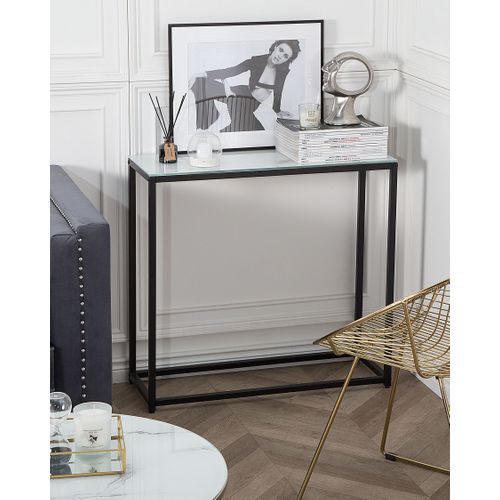 Table Console Imitation Marbre Blanc Delano