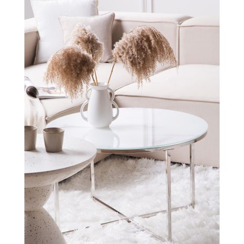 Table Basse Quincy Verre De Sécurité Marbre/argenté