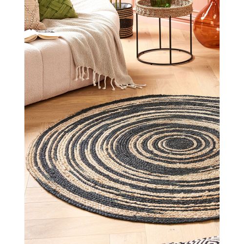Tapis Rond 140 Cm Beige Et Noir Artora