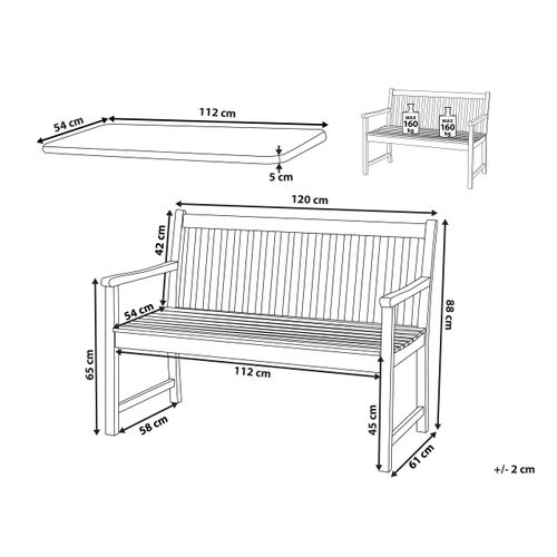 Banc Avec Coussin Bois D'acacia Certifié 120 Cm Beige Vivara