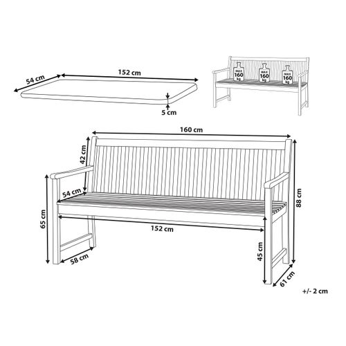 Banc Avec Coussin D'assise Vivara 160 Cm Bois D'acacia Certifié Beige