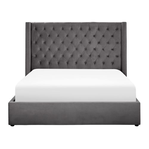 Lit Ottoman Velours Lubbon 160 X 200 Cm Gris