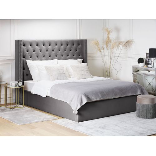 Lit Ottoman Velours Lubbon 160 X 200 Cm Gris