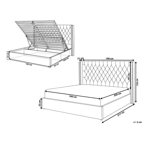 Lit Ottoman Velours Lubbon 160 X 200 Cm Gris