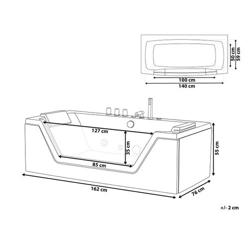 Baignoire D'angle à Remous Avec LED Samana 162 X 76 Cm Noir