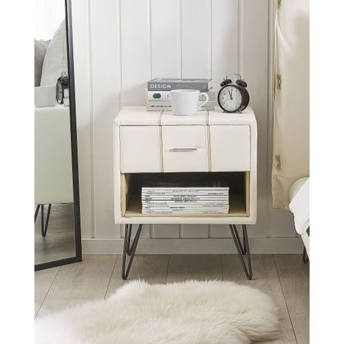 Table De Chevet Cuir Pu Blanc Betin