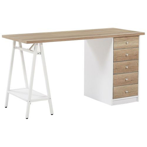 Table De Bureau 140 X 60 Cm Bois Clair Heber