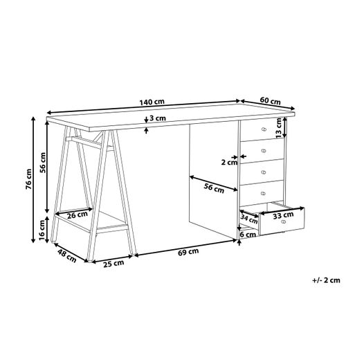 Table De Bureau 140 X 60 Cm Bois Clair Heber