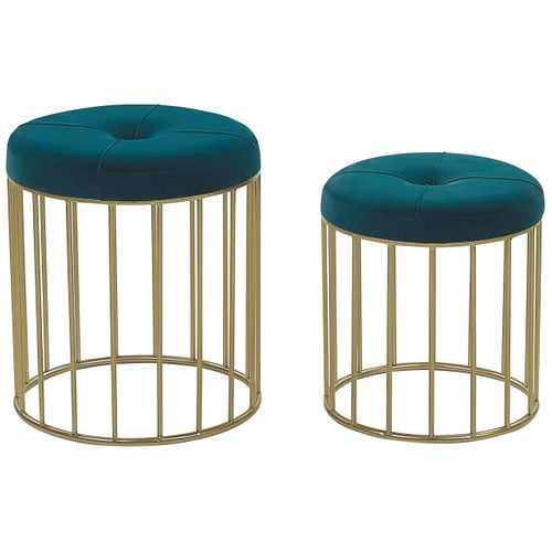 Set De 2 Poufs tabourets Gigognes En Velours Bleu Paon Lubbock