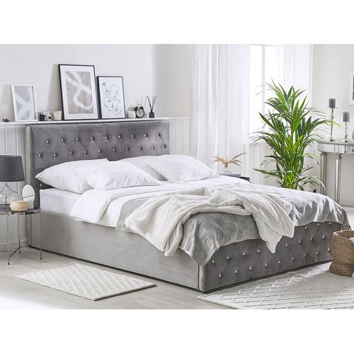 Lit Ottoman Velours Amiens 180 X 200 Cm Gris