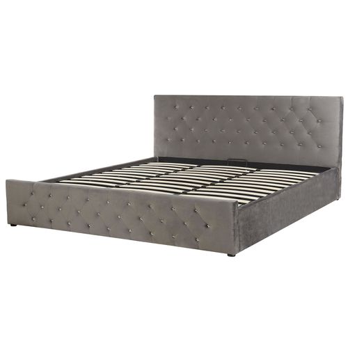 Lit Ottoman Velours Amiens 180 X 200 Cm Gris