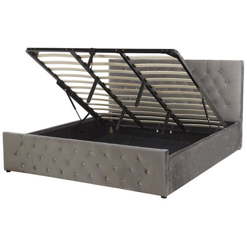 Lit Ottoman Velours Amiens 180 X 200 Cm Gris