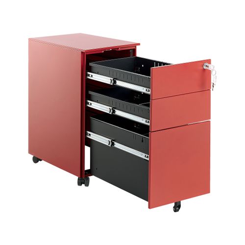 Caisson à Roulettes En Métal Rouge Avec 3 Tiroirs Bolsena
