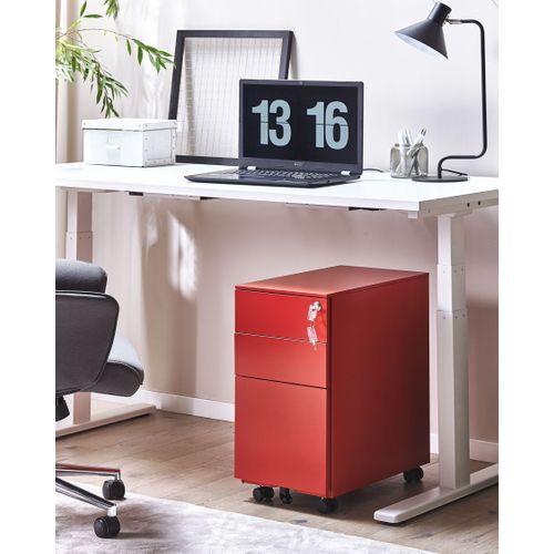 Caisson à Roulettes En Métal Rouge Avec 3 Tiroirs Bolsena