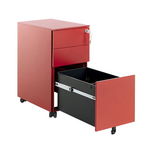 Caisson à Roulettes En Métal Rouge Avec 3 Tiroirs Bolsena