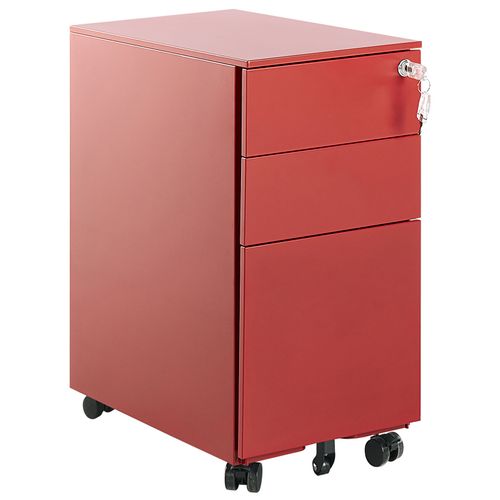 Caisson à Roulettes En Métal Rouge Avec 3 Tiroirs Bolsena