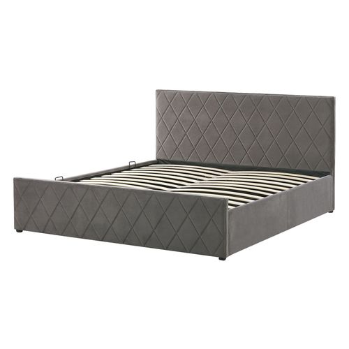 Lit Ottoman Velours Rochefort 140 X 200 Cm Gris