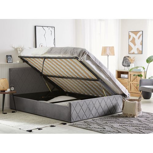 Lit Ottoman Velours Rochefort 140 X 200 Cm Gris