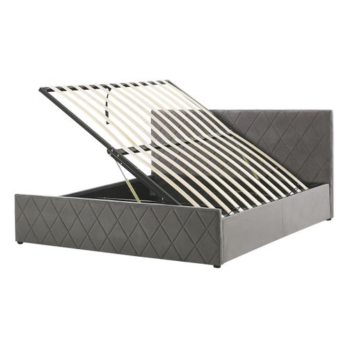 Lit Ottoman Velours Rochefort 140 X 200 Cm Gris