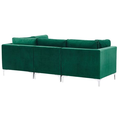 Canapé Modulable 3 Places En Velours Vert Avec Pouf Ottoman Evja