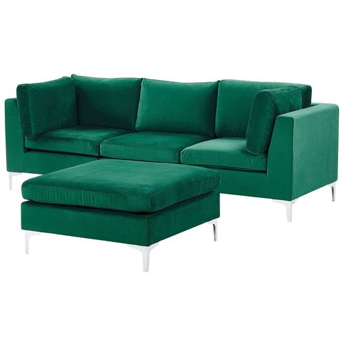 Canapé Modulable 3 Places En Velours Vert Avec Pouf Ottoman Evja