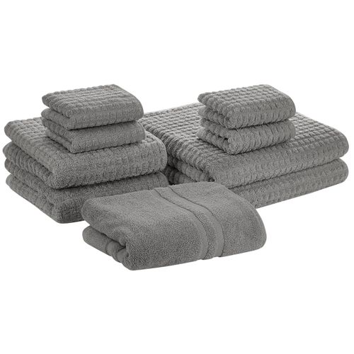 Lot De 9 Serviettes De Bain En Coton Gris Atai