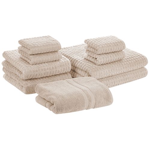 Lot De 9 Serviettes De Bain En Coton Beige Atai